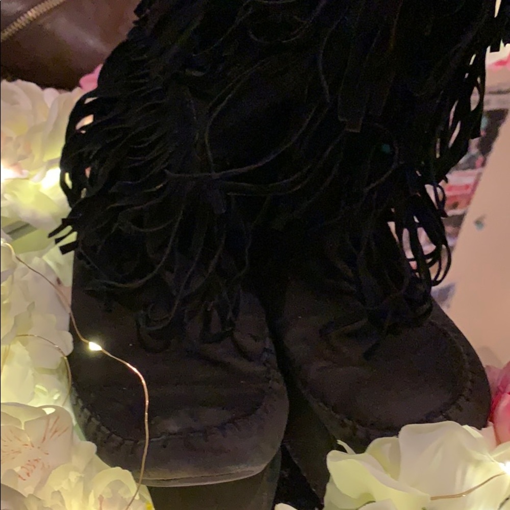 Black Fringe Boots
